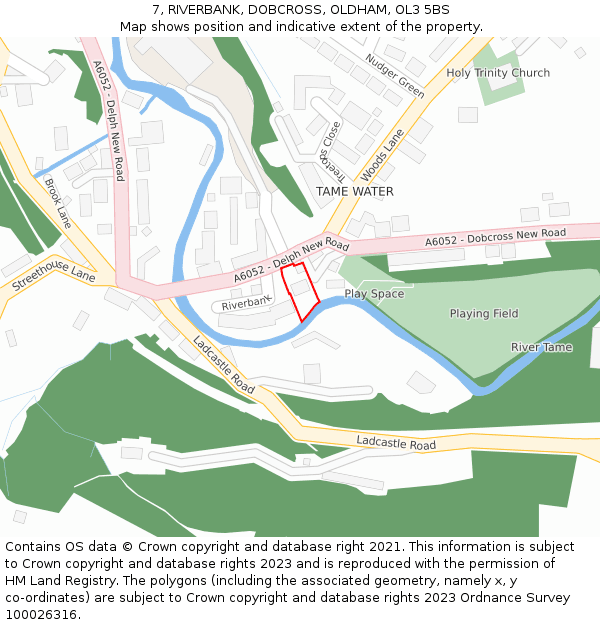 7, RIVERBANK, DOBCROSS, OLDHAM, OL3 5BS: Location map and indicative extent of plot