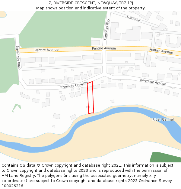 7, RIVERSIDE CRESCENT, NEWQUAY, TR7 1PJ: Location map and indicative extent of plot