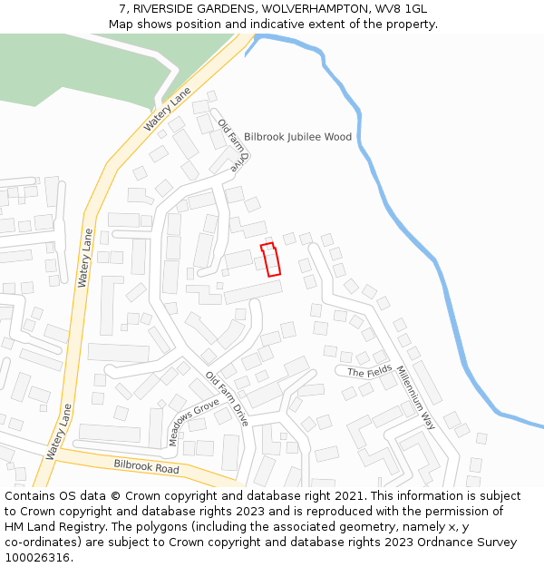 7, RIVERSIDE GARDENS, WOLVERHAMPTON, WV8 1GL: Location map and indicative extent of plot