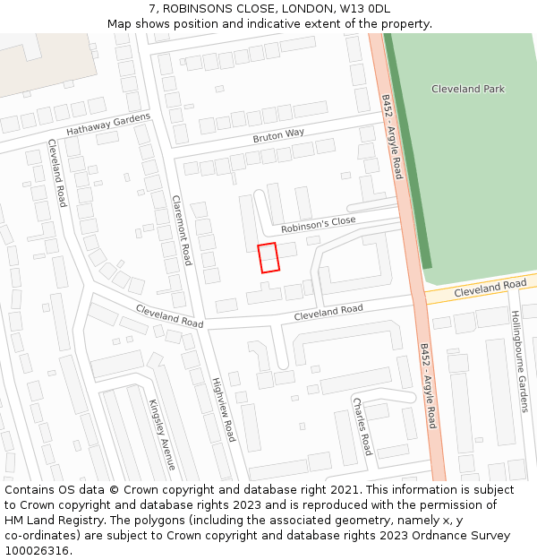 7, ROBINSONS CLOSE, LONDON, W13 0DL: Location map and indicative extent of plot