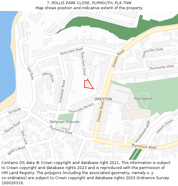 7, ROLLIS PARK CLOSE, PLYMOUTH, PL9 7NW: Location map and indicative extent of plot