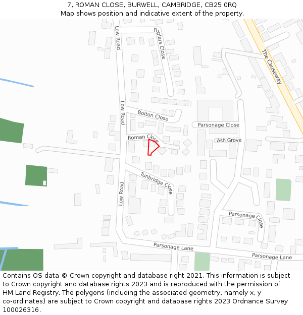 7, ROMAN CLOSE, BURWELL, CAMBRIDGE, CB25 0RQ: Location map and indicative extent of plot