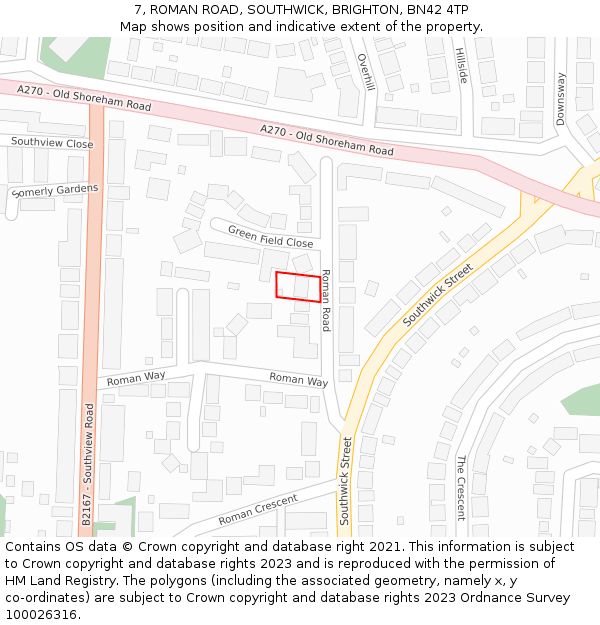 7, ROMAN ROAD, SOUTHWICK, BRIGHTON, BN42 4TP: Location map and indicative extent of plot