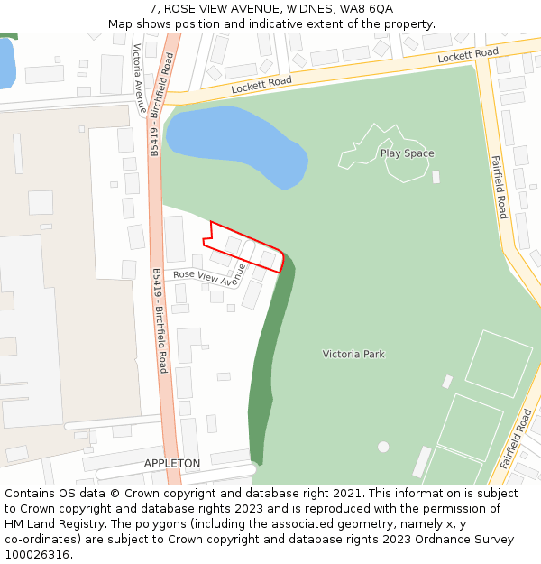 7, ROSE VIEW AVENUE, WIDNES, WA8 6QA: Location map and indicative extent of plot