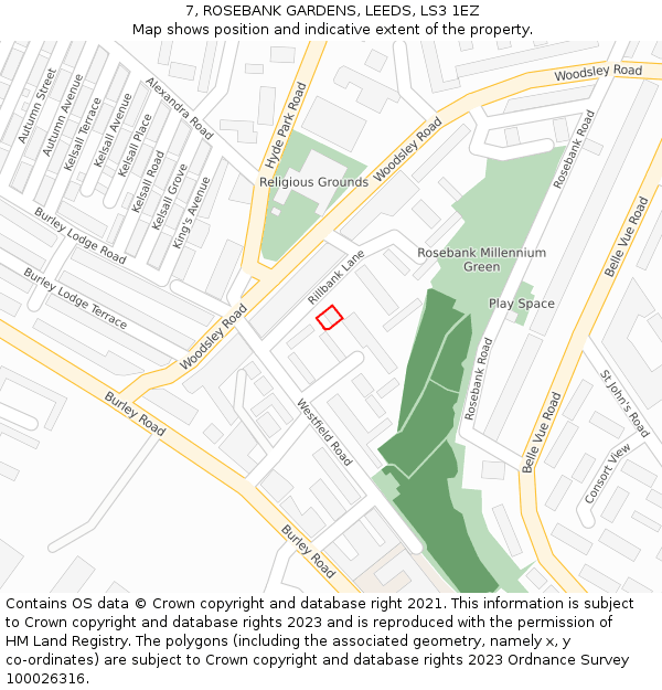 7, ROSEBANK GARDENS, LEEDS, LS3 1EZ: Location map and indicative extent of plot