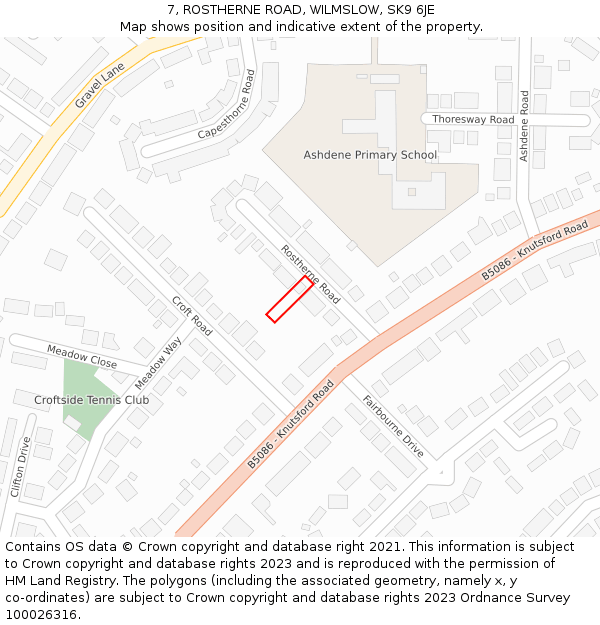 7, ROSTHERNE ROAD, WILMSLOW, SK9 6JE: Location map and indicative extent of plot