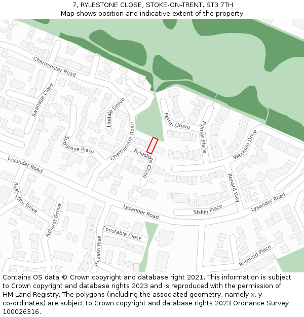 7, RYLESTONE CLOSE, STOKE-ON-TRENT, ST3 7TH: Location map and indicative extent of plot