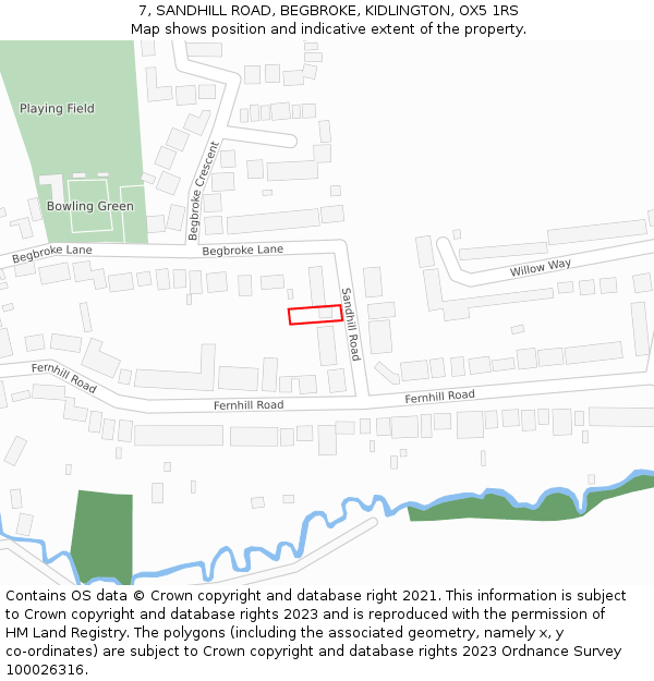 7, SANDHILL ROAD, BEGBROKE, KIDLINGTON, OX5 1RS: Location map and indicative extent of plot