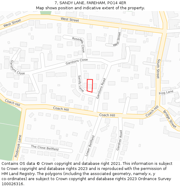 7, SANDY LANE, FAREHAM, PO14 4ER: Location map and indicative extent of plot