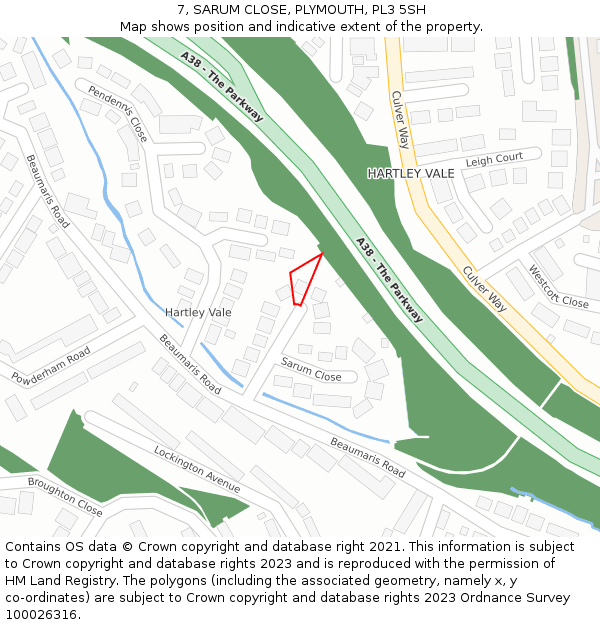 7, SARUM CLOSE, PLYMOUTH, PL3 5SH: Location map and indicative extent of plot