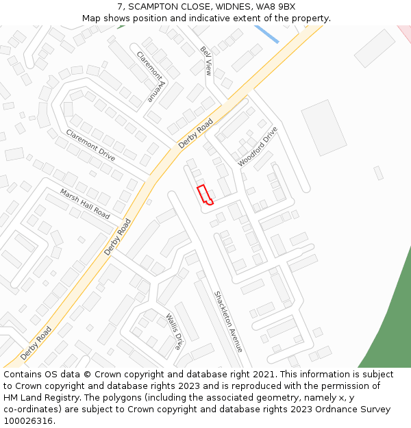 7, SCAMPTON CLOSE, WIDNES, WA8 9BX: Location map and indicative extent of plot