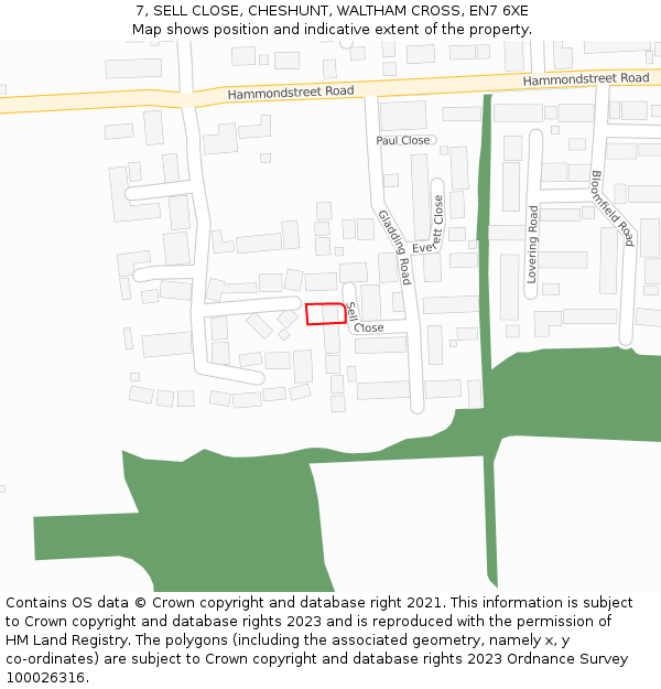 7, SELL CLOSE, CHESHUNT, WALTHAM CROSS, EN7 6XE: Location map and indicative extent of plot