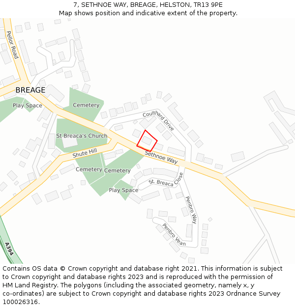 7, SETHNOE WAY, BREAGE, HELSTON, TR13 9PE: Location map and indicative extent of plot