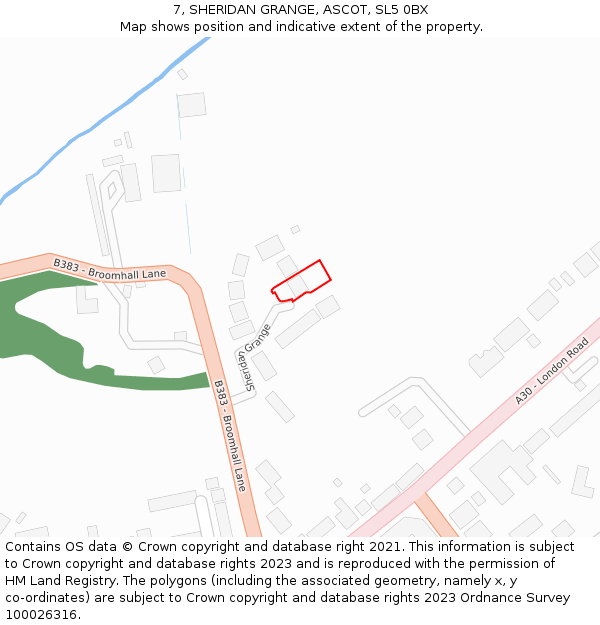 7, SHERIDAN GRANGE, ASCOT, SL5 0BX: Location map and indicative extent of plot