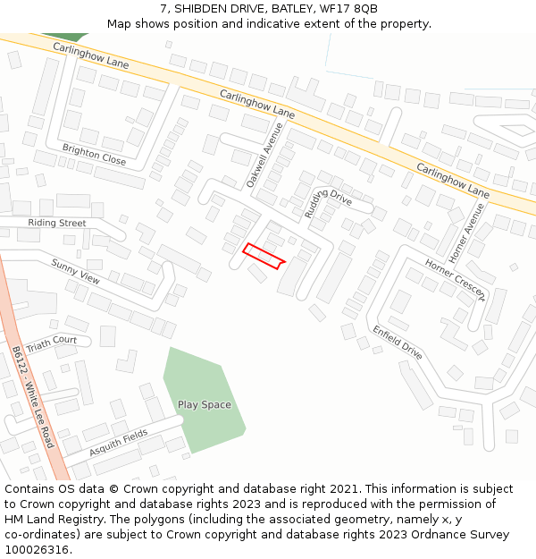 7, SHIBDEN DRIVE, BATLEY, WF17 8QB: Location map and indicative extent of plot