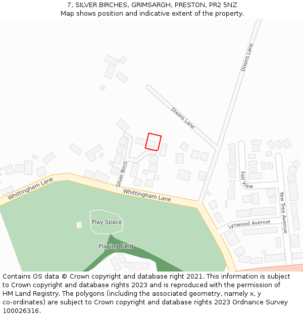 7, SILVER BIRCHES, GRIMSARGH, PRESTON, PR2 5NZ: Location map and indicative extent of plot