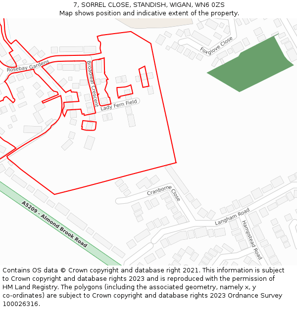 7, SORREL CLOSE, STANDISH, WIGAN, WN6 0ZS: Location map and indicative extent of plot