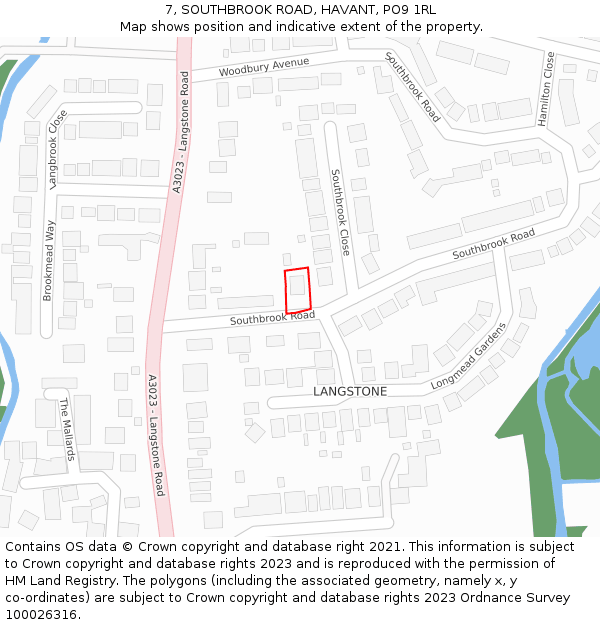 7, SOUTHBROOK ROAD, HAVANT, PO9 1RL: Location map and indicative extent of plot