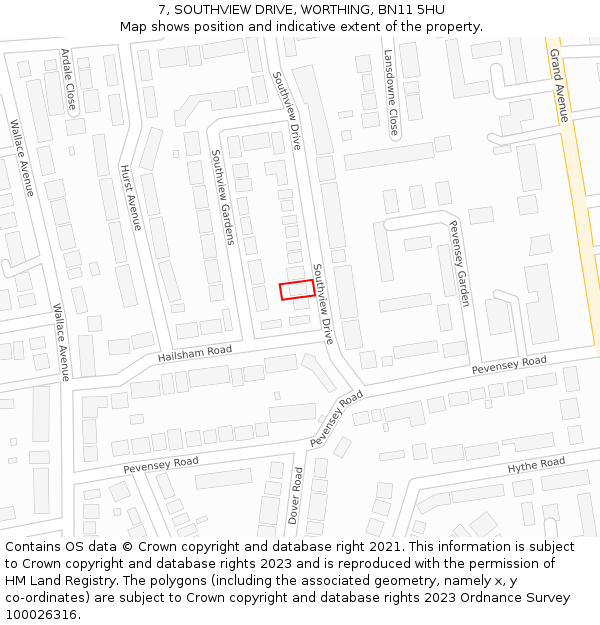 7, SOUTHVIEW DRIVE, WORTHING, BN11 5HU: Location map and indicative extent of plot