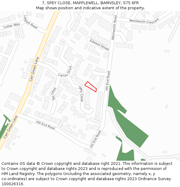 7, SPEY CLOSE, MAPPLEWELL, BARNSLEY, S75 6FR: Location map and indicative extent of plot