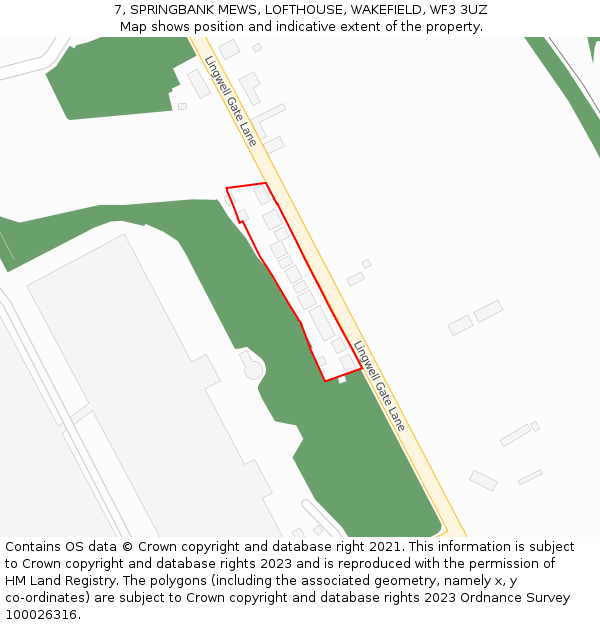 7, SPRINGBANK MEWS, LOFTHOUSE, WAKEFIELD, WF3 3UZ: Location map and indicative extent of plot