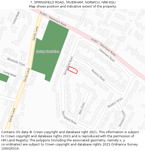 7, SPRINGFIELD ROAD, TAVERHAM, NORWICH, NR8 6QU: Location map and indicative extent of plot