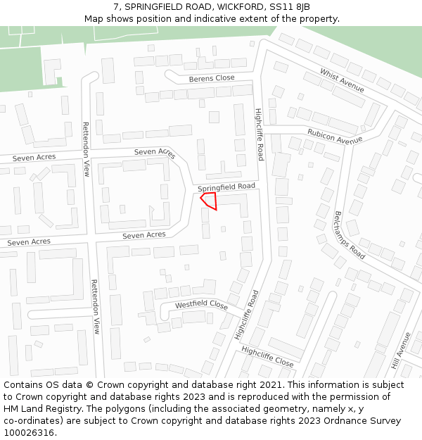 7, SPRINGFIELD ROAD, WICKFORD, SS11 8JB: Location map and indicative extent of plot