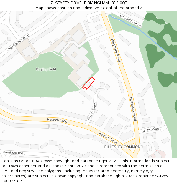 7, STACEY DRIVE, BIRMINGHAM, B13 0QT: Location map and indicative extent of plot