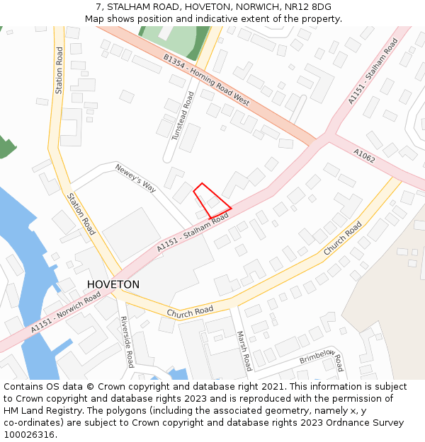 7, STALHAM ROAD, HOVETON, NORWICH, NR12 8DG: Location map and indicative extent of plot