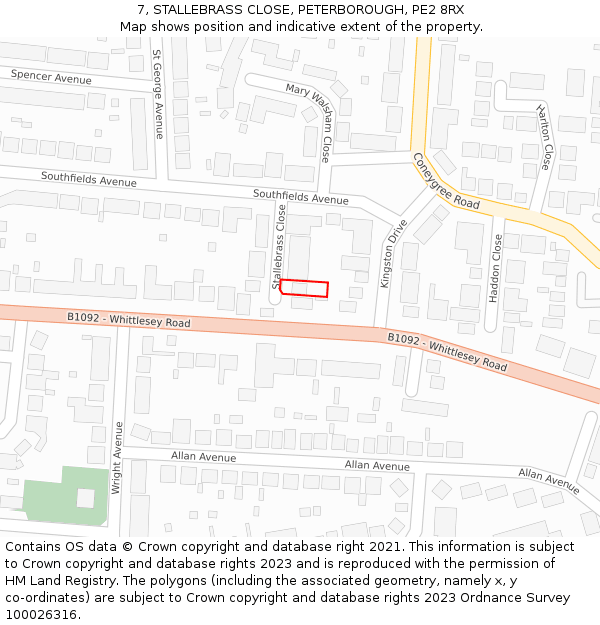 7, STALLEBRASS CLOSE, PETERBOROUGH, PE2 8RX: Location map and indicative extent of plot