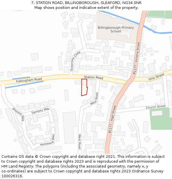 7, STATION ROAD, BILLINGBOROUGH, SLEAFORD, NG34 0NR: Location map and indicative extent of plot