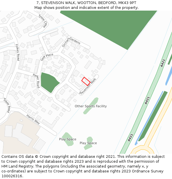 7, STEVENSON WALK, WOOTTON, BEDFORD, MK43 9PT: Location map and indicative extent of plot