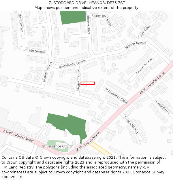 7, STODDARD DRIVE, HEANOR, DE75 7ST: Location map and indicative extent of plot