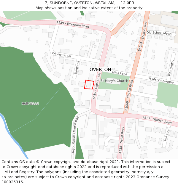 7, SUNDORNE, OVERTON, WREXHAM, LL13 0EB: Location map and indicative extent of plot