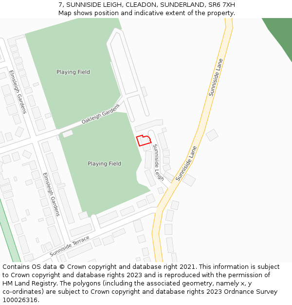 7, SUNNISIDE LEIGH, CLEADON, SUNDERLAND, SR6 7XH: Location map and indicative extent of plot