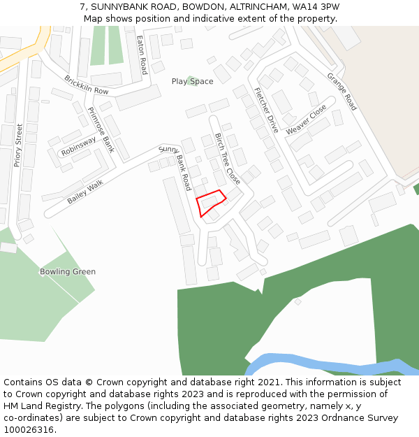 7, SUNNYBANK ROAD, BOWDON, ALTRINCHAM, WA14 3PW: Location map and indicative extent of plot