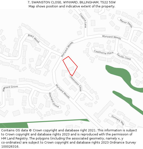 7, SWAINSTON CLOSE, WYNYARD, BILLINGHAM, TS22 5SW: Location map and indicative extent of plot