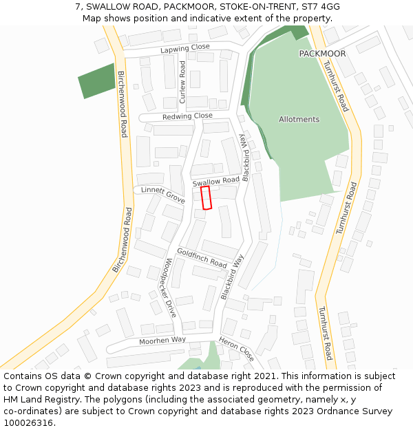 7, SWALLOW ROAD, PACKMOOR, STOKE-ON-TRENT, ST7 4GG: Location map and indicative extent of plot