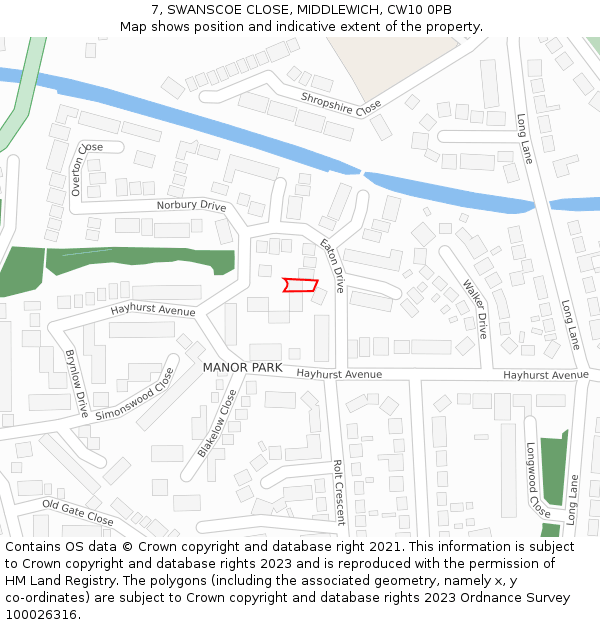 7, SWANSCOE CLOSE, MIDDLEWICH, CW10 0PB: Location map and indicative extent of plot