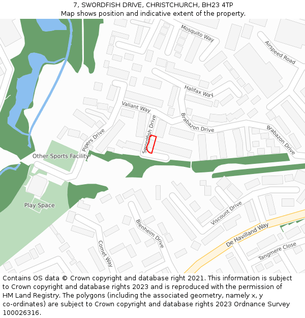 7, SWORDFISH DRIVE, CHRISTCHURCH, BH23 4TP: Location map and indicative extent of plot