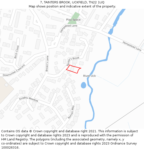 7, TAINTERS BROOK, UCKFIELD, TN22 1UQ: Location map and indicative extent of plot