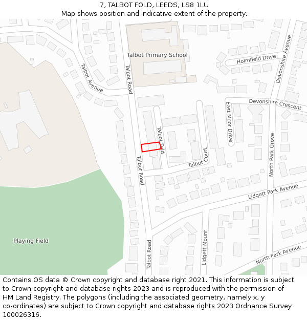 7, TALBOT FOLD, LEEDS, LS8 1LU: Location map and indicative extent of plot