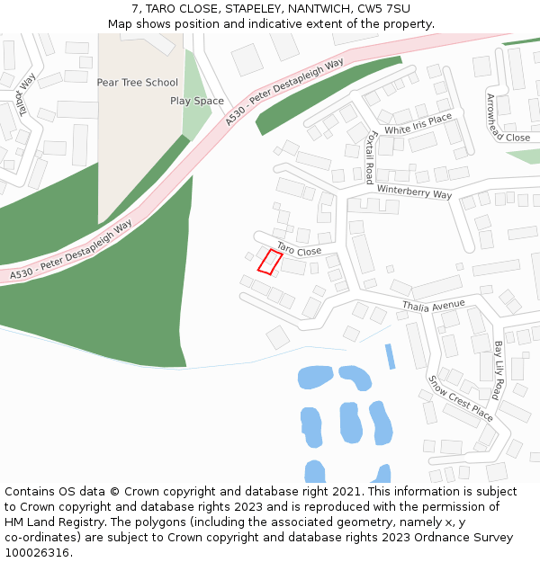 7, TARO CLOSE, STAPELEY, NANTWICH, CW5 7SU: Location map and indicative extent of plot