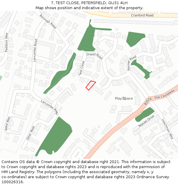 7, TEST CLOSE, PETERSFIELD, GU31 4LH: Location map and indicative extent of plot