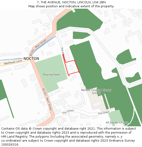 7, THE AVENUE, NOCTON, LINCOLN, LN4 2BN: Location map and indicative extent of plot