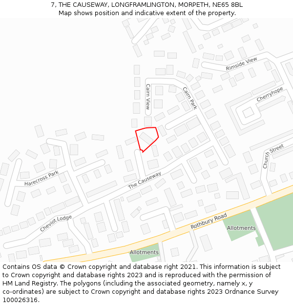 7, THE CAUSEWAY, LONGFRAMLINGTON, MORPETH, NE65 8BL: Location map and indicative extent of plot