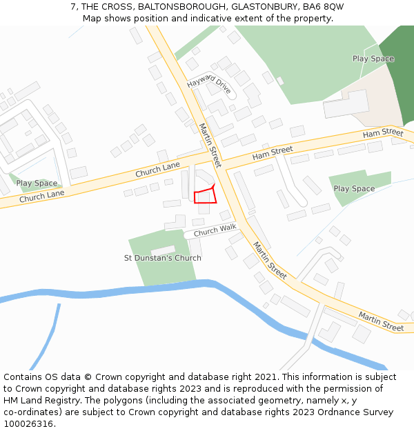 7, THE CROSS, BALTONSBOROUGH, GLASTONBURY, BA6 8QW: Location map and indicative extent of plot