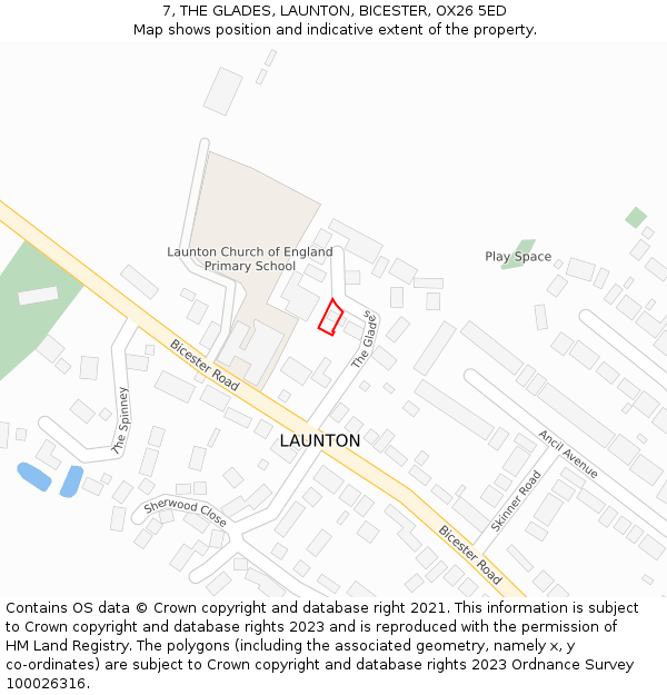 7, THE GLADES, LAUNTON, BICESTER, OX26 5ED: Location map and indicative extent of plot