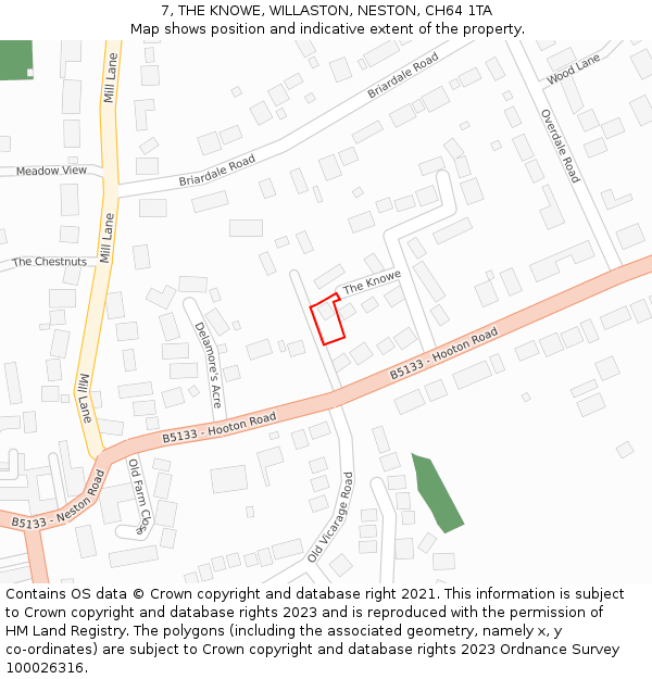 7, THE KNOWE, WILLASTON, NESTON, CH64 1TA: Location map and indicative extent of plot