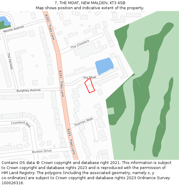 7, THE MOAT, NEW MALDEN, KT3 4SB: Location map and indicative extent of plot